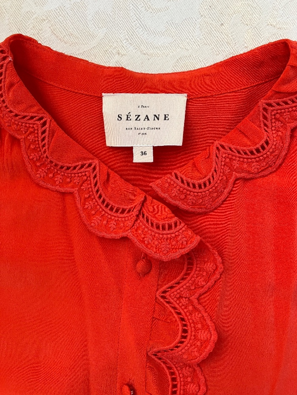 Sezane Chloe Silk Blouse Red US Size 4 Small or France Size 36 - Picture 3 of 7